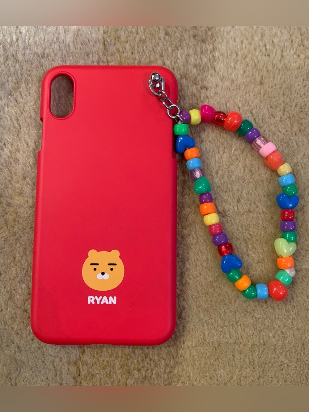 Kakao Friends Red silicone XR Max phone case with Y2K phone charm